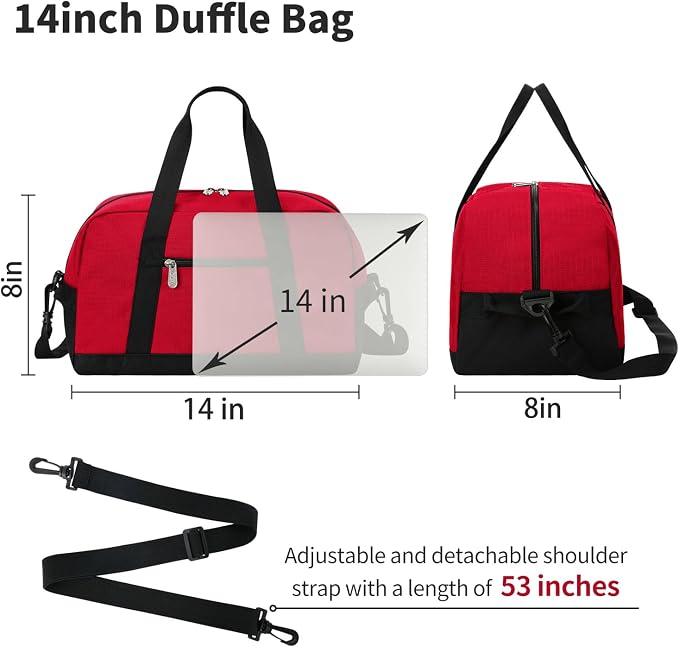 Apenze Small Gym Bag 14 inch lightweight Carry On Mini Duffel Bag for Travel Sport - Red - Image 6