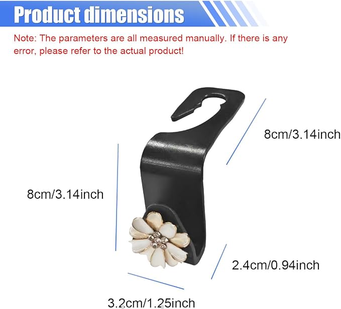 Craedli 2PCS Bling Car Seat Headrest Hook, Cute Rhinestone Flower Seat Back Storage Organizer Hanger Car Purse and Bag Hooks Holder, Universal Interior Accessories for Handbag Grocery Bag Coat (White) - Image 2