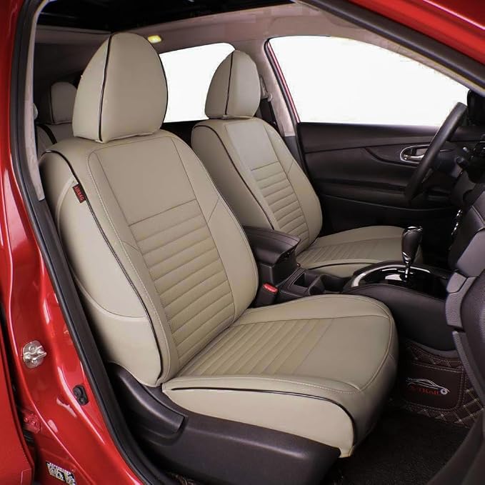 EKR Car Rogue Seat Covers 2020-2021(Sport),Leatherette Full Set | Custom Fit for Nissan Rogue Sport S/SV/SL 2020 2021 2022,Faux Leather(Beige) by EKR
