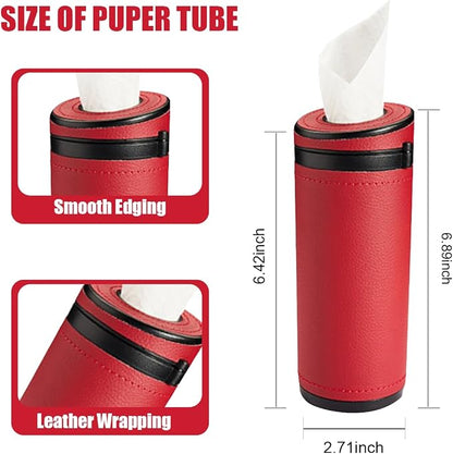 ZIMISI Car Tissue Holder, Convenient Travel Napkin Boxes, Car Tissues Cylinder, Round Canister Napkin Holder, Travel Tissue Tube Container for Vehicle Cup Holder, Home, Office (Burgundy) - Image 2