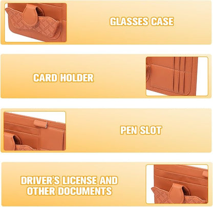 Car Sun Visor Organizer, Multifunctional Visor Storage Pouch with Sunglasses Holder & Card Sleeve Pocket, Auto Interior Organizer Pocket Bag for Pens Cards Documents, Universal Fit (Brown) - Image 4