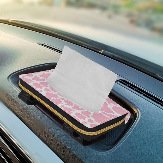 Biyejit 2 Pack Car Tissue Holder, Pink Cow Print Hanging Napkin Case, PU Leather Tissue Box for Car Sun Visor, Backseat for Car Decor - Image 5