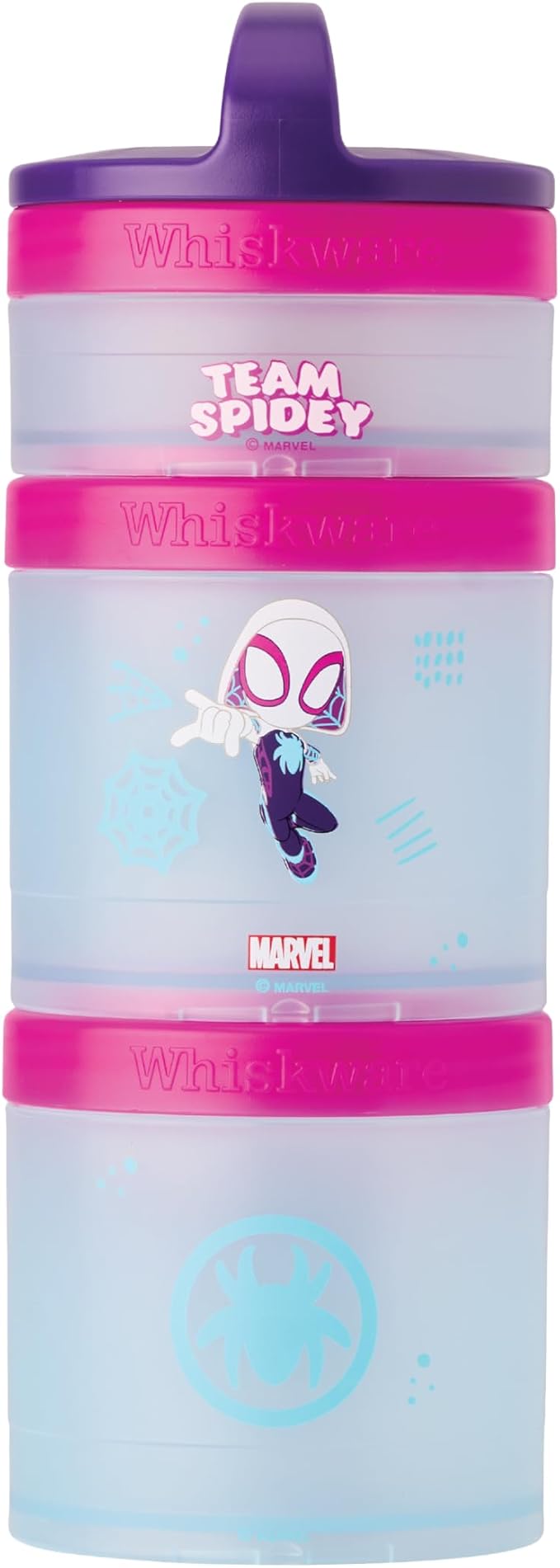 Whiskware Spider-Man Team Spidey Stackable Snack Containers for Babies, Kids, and Toddlers, 3 Stackable Snack Cups for School or Travel, Cupholder Friendly, Gwen Stacy by Whiskware