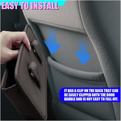 Car Side Door Organizer, Leather Auto Back Seat Storage Pouch with Cup Holder, Car Console Side Trash Can, Universal Vehicle Interior Organizer Pocket for Phone, Coin, Sunglasses (Brown) - Image 6