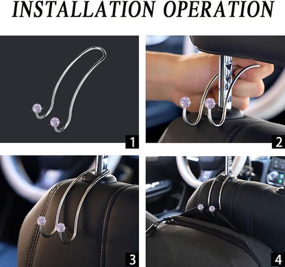 SAVORI Auto Hooks Bling Car Hangers Organizer Seat Headrest Hooks Strong and Durable Backseat Hanger Storage Universal for SUV Truck Vehicle 2 Pack (Light Purple) - Image 5