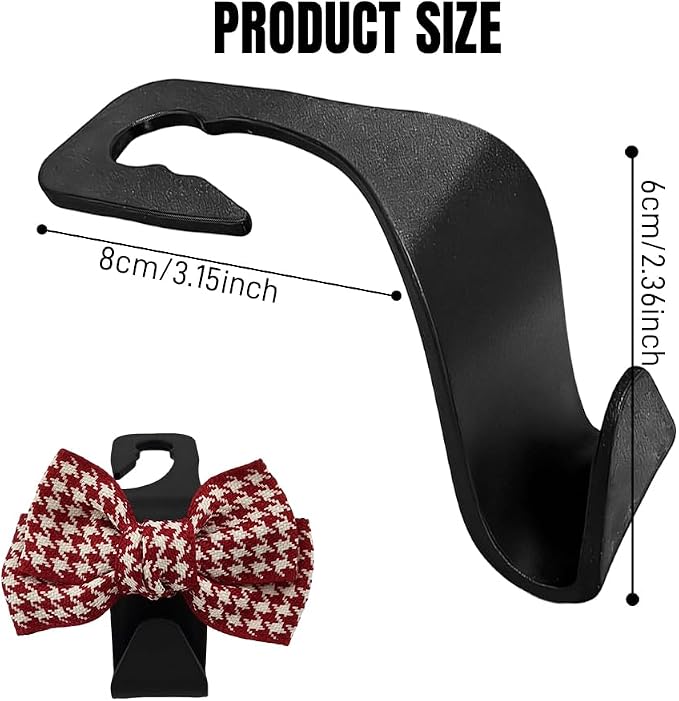 2PCS Car Seat Headrest Hooks, Car Purse Hook, Cute Bow Knot Vehicle Seatback Hanging Storage Organizer, Auto Seatback Decor Organizer Hanger for SUV Truck (Small Houndstooth/Red) - Image 2