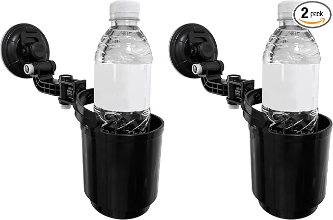 Recessed Folding Cup Drink Holder, Premium Quality Sturdy Folding Car Console Bottle Can Holder, Adjustable Automotive Drink Holder with Suction Cup, Car Accessories (Pack of 2) by Sylvil