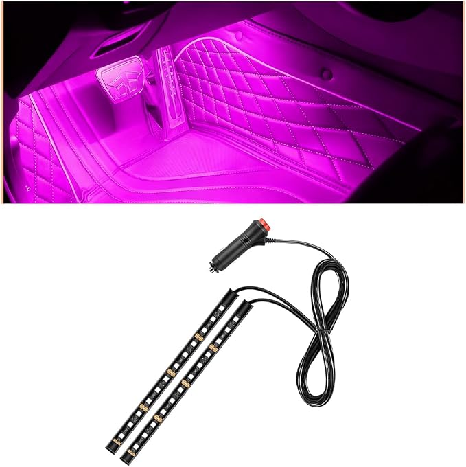 Car LED Strip Light, 12V 24 LED Vehicle Under Dash Neon Ambient Night Decor Lamp with Cigarette Lighter Plug, Auto Interior Lighting Accessories, Universal for SUV Truck Sedan (Pink Purple) by Ywdiml