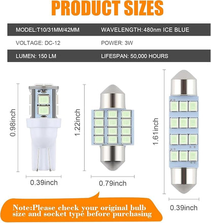 iFunyLED 24 Pieces Dome Light LED Car Interior Bulb Kit Set 194 T10 DE3175 578 31mm 42mm Bulbs Interior Replacement Lights for Car Map License Plate Door Side Marker Cornering Trunk Light - Ice Blue - Image 2