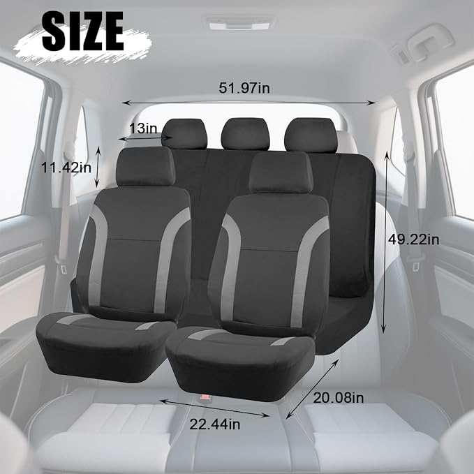Zpana Car Seat Cover Full Sets, 9PCS Waterproof Vehicle Front and Rear Split Bench Covers with 3D Foam Back Support, Breathable Auto Seat Protective Accessories, Universal for SUV RV Truck (Gray) - Image 2