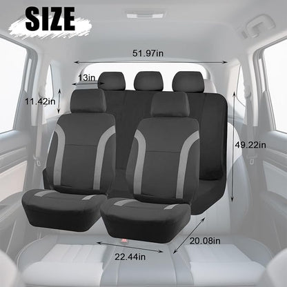 Zpana Car Seat Cover Full Sets, 9PCS Waterproof Vehicle Front and Rear Split Bench Covers with 3D Foam Back Support, Breathable Auto Seat Protective Accessories, Universal for SUV RV Truck (Gray) - Image 2