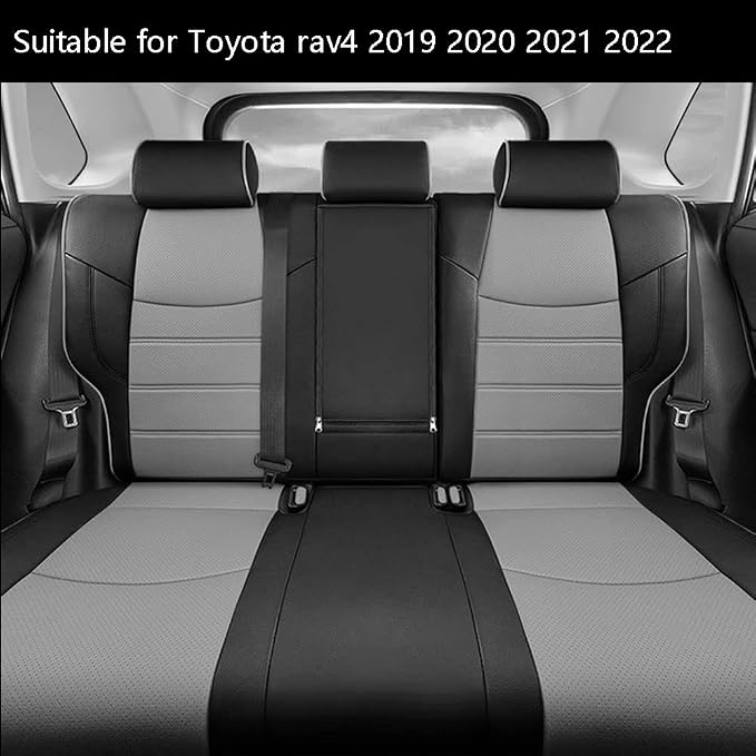 CocheFamilia Custom Fit RAV4 Car Seat Covers for Select Toyota RAV4 2019 2020 2021 2022 2023 2024 2025 LE,XLE,XLE Premium,Limited - Full Set,Leather(Black/Gray) - Image 3