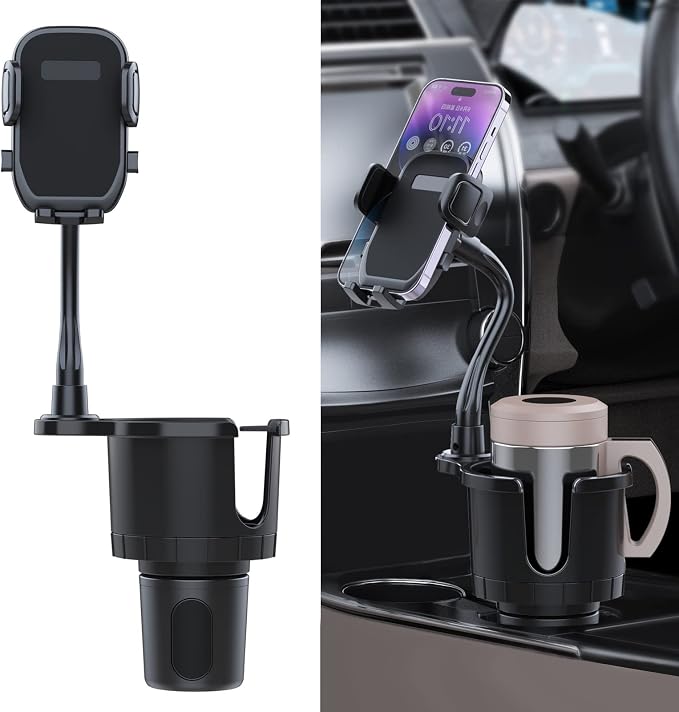 JINKEY Cup Holder Phone Mount, 360°Rotation Gooseneck Car Cup Holder Expander with Cell Phone Holder with Adjustable Base Phone Cup Holder for Car Compatible with iPhone & All Smartphones by MakeYourLifeWonderful