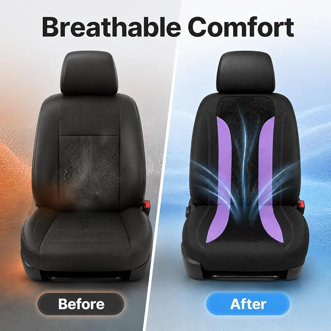 4 PCS Cooling Car Seat Covers, Breathable Auto Driver Seats Protective Cover with Hooks, Comfortable Anti-Slip Front Seats Cover Interior Accessories for Car Truck SUV (Purple) - Image 4