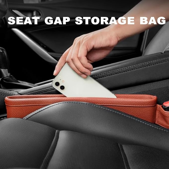 Tumecos Car Seat Pockets PU Leather Car Console Side Organizer Seat Catcher Holders Compatible with Phone Key Wallet Phone Sunglasses 2 Pack (Black) - Image 2