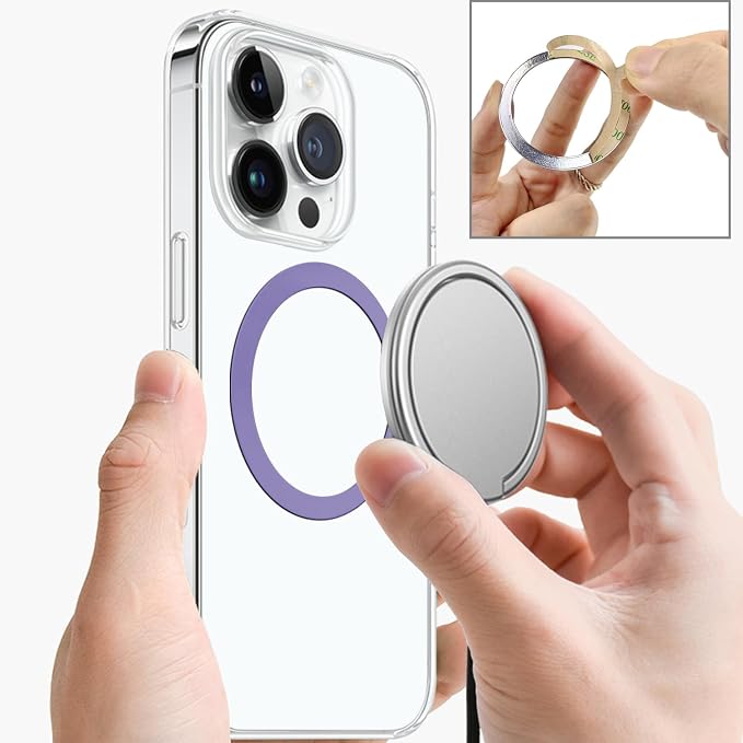 TENOC Universal Metal Ring Sticker, 3Pcs, Light Purple | Compatible with iPhone/Samsung/Android Cellphones, Magnetic Phone Charger/Mount/Holder Conversion - Image 3