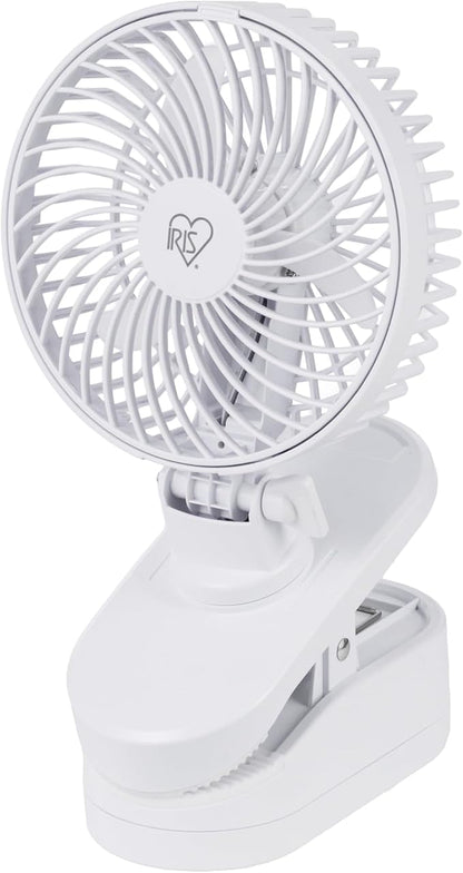 IRIS USA 5" Battery Operated Clip On Fan, D-Battery Powered, Outdoor, White | Compact Foldable Personal Fan, Portable Travel Mini Desk Fan, Pet Stroller Car Fan, Office Bedside Picnic Camping Outdoor by IRISUSA