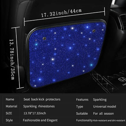 Bling Rhinestone Kick Mats Back Car Seat Protectors Premium Car Interior Decor Accessories for Women and Girls Auto Seat Back Protector with Crystal Diamonds Universal Fits Stylish Blue 2Pcs - Image 3
