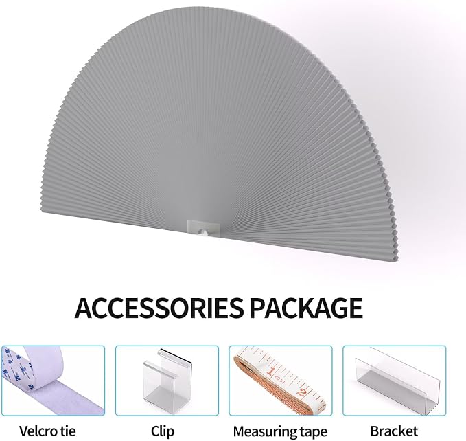 Myshade Arch Window Shades Half Circle Blackout Cellular Shades Cordless No Drill Blinds for Windows Half Moon Honeycomb Fabric No Tools Room Darkening Shades Easy Install (2PCS Grey 24" W X 12" H) - Image 4