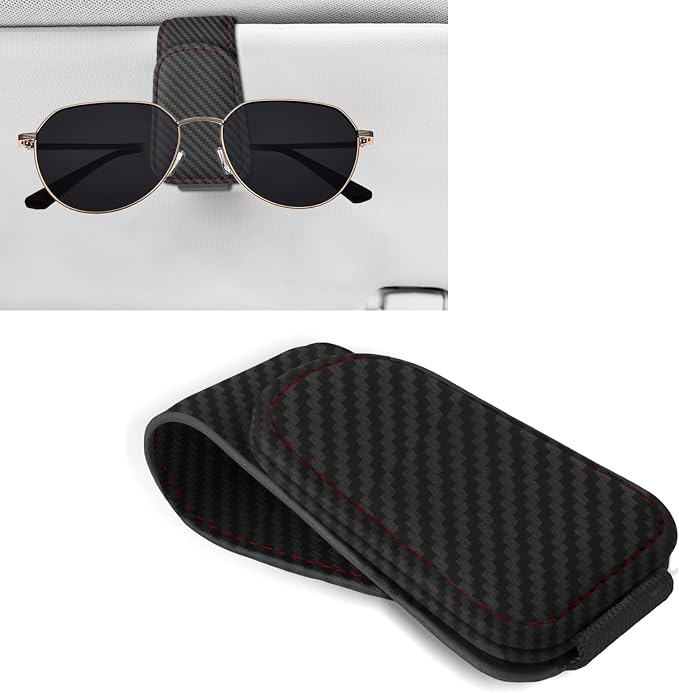 Sunglass Holder for Car, Car Sunglass Holder, Magnetic Leather Sunglasses Holder and Ticket Card Clip, Auto Multi-Functional Sun Visor Eyeglass Holders for SUV Pickup Truck (Carbon Fiber) by Unknown