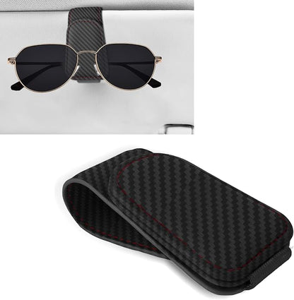 Sunglass Holder for Car, Car Sunglass Holder, Magnetic Leather Sunglasses Holder and Ticket Card Clip, Auto Multi-Functional Sun Visor Eyeglass Holders for SUV Pickup Truck (Carbon Fiber) by Unknown