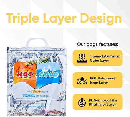 Superio Hot and Cold Insulated Bags for Food Delivery, Grocery Shopping Bags, Food Storage for Hot and Frozen Food for Travel, Disposable Cooler Bag, Reinforced Thermal Lunch Bag (10, 20" x 19") - Image 3