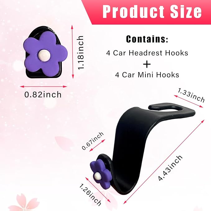 Augeny 8 PCS Car Seat Headrest Hook, Auto Seat Hook Hanger Storage Organizer, Adhesive Hooks for Purse Coat Umbrella Grocery Bag, Universal Interior Accessories for All Vehicles (Purple) - Image 2