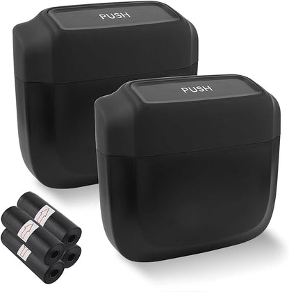 IHOTDER 2PCS Car Trash Can with Lid + 60PCS Garbage Bags,Mini Trash Can Interior Accessories for Door/Seat/Center Console/Home/Office,Multifunctional Car Organizers and Storage (Black) by IHOTDER