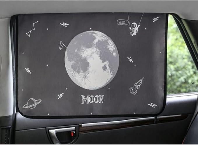 Magnetic Car Sun Shade Curtain for Side Window – Sun Blocker and UV Protector for Baby, Kids, and Pets – Universal Fit with Built-in Magnets for Steel-Framed Door (Moon) - Image 2