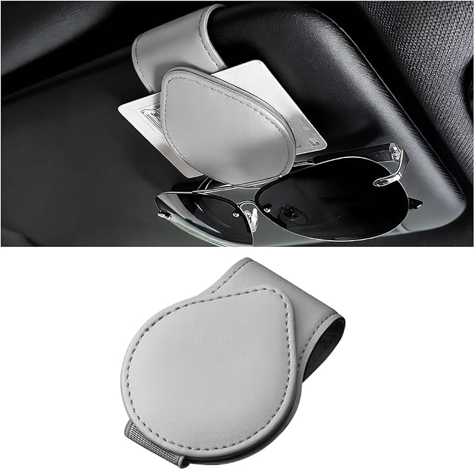 Sunglasses Holder for Car Visor, Magnetic Leather Sun Visor Eyeglasses Hanger & Ticket Card Clip, for Most Cars by Unknown