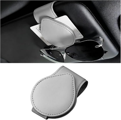 Sunglasses Holder for Car Visor, Magnetic Leather Sun Visor Eyeglasses Hanger & Ticket Card Clip, for Most Cars by Unknown