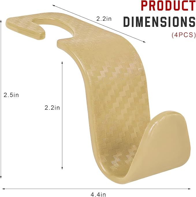 4 PCS Car Seat Headrest Hook, S Type Auto Rear Seat Hanger Holders Backpack Storage Hooks, Universal Vehicle Storage Organizers for Wallet Purse Bag Cloth Umbrella (Beige) - Image 2
