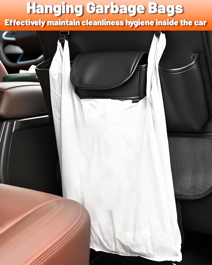 2 Pack Leather Car Backseat Organizer with Foldable Table Tray | Garbage Bag Hook, Protector Kick Mats for Kids, 8 Large-Capacity Pocket, Universal Car Seat Protector for Kids, Pets & Travel - Image 3