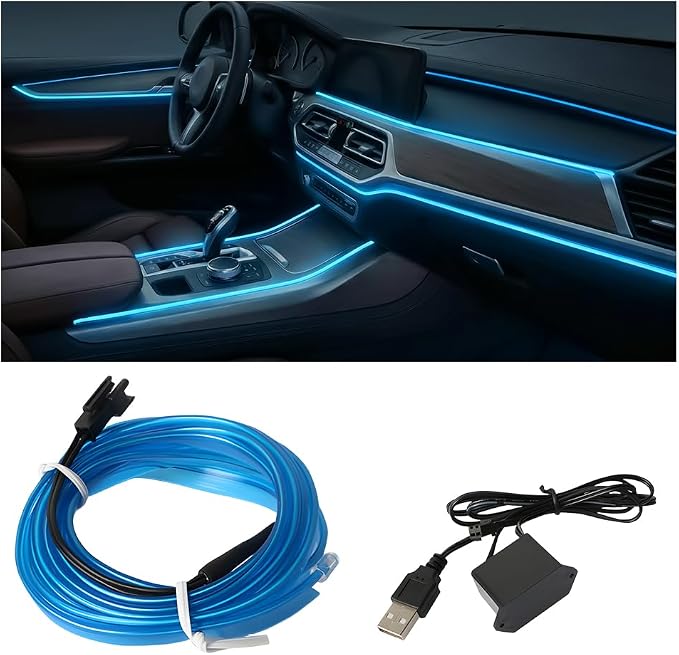Car LED Strip Lights, 16.4FT 5V Waterproof Flexible Vehicle Ambient Lighting Kits with USB Port, Automotive Lamp Strips Decorations, Universal for SUV Automobile Truck (Blue) by Unknown