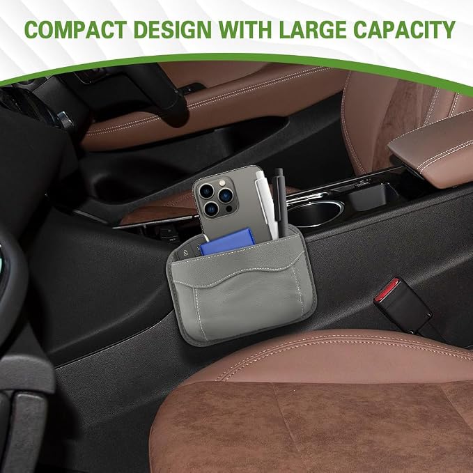 Car Seat Side Pocket Organizer, PU Leather Car Seat Gap Filler Bag, Car Seat Pocket Storage Bag for Phone, Keys, Sunglass, Wallet, Car Organizer Accessories for Seat, Door, Window (Grey) - Image 3