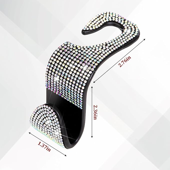 4PCS Bling Car Seat Headrest Hooks, Crystal Rhinestone Vehicle Back Seat Hanger Holder, Auto Interior Headrest Hanging Storage Organizer for Purse Handbag Coat, Universal Fit (AB Color) - Image 2
