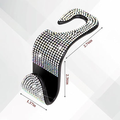 4PCS Bling Car Seat Headrest Hooks, Crystal Rhinestone Vehicle Back Seat Hanger Holder, Auto Interior Headrest Hanging Storage Organizer for Purse Handbag Coat, Universal Fit (AB Color) - Image 2