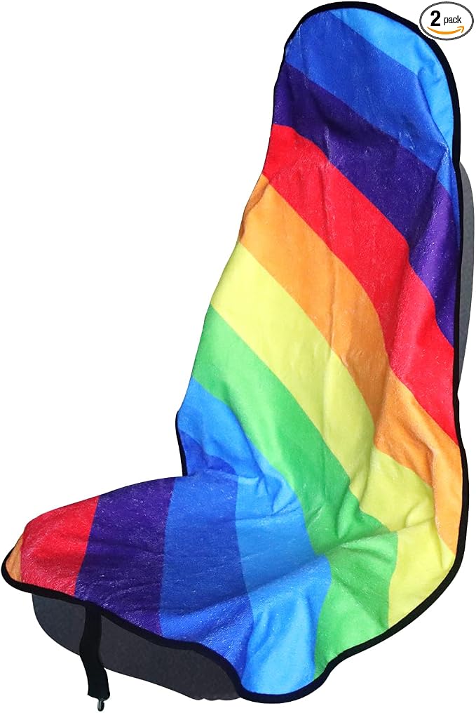 Sweat Towel Car Seat Cover Protector Front Seats for Gym Workout, Running, Swimming, Beach and Hiking, Waterproof Universal Seat Cover for Car, Trucks, Van & SUV (2, Rainbow, Front) by Unknown
