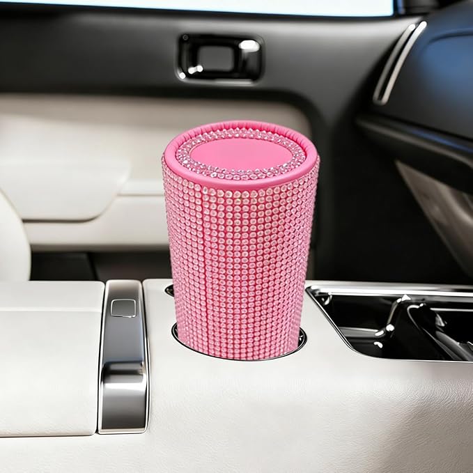 Craedli Bling Car Tissue Holder for Cup Holder, Sparkly Crystal Rhinestone Round Cylinder Car Tissue Box, Refillable Tissues Dispenser Auto Interior Paper Napkin Container with 1 Pack Tissues (Pink) by Unknown