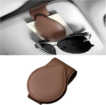 Sunglasses Holder for Car Visor, Magnetic Leather Sun Visor Eyeglasses Hanger & Ticket Card Clip, for Most Cars by Unknown