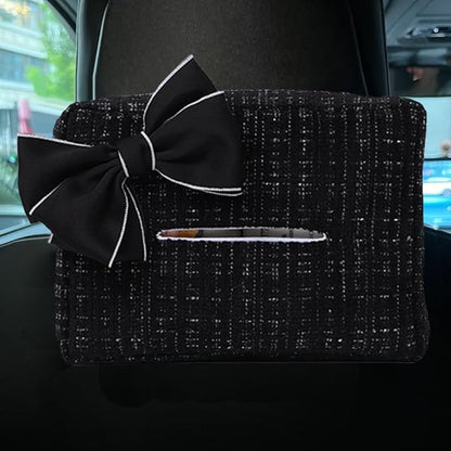 Car Tissue Holder, Cute Bow Tissue Box Cover for Auto Backseat, Rectangle Auto Napkin Holder Keep Car Tidy, Universal Napkin Storage Organizer for Vehicle Sun Visor, Headrest (Black) by Unknown