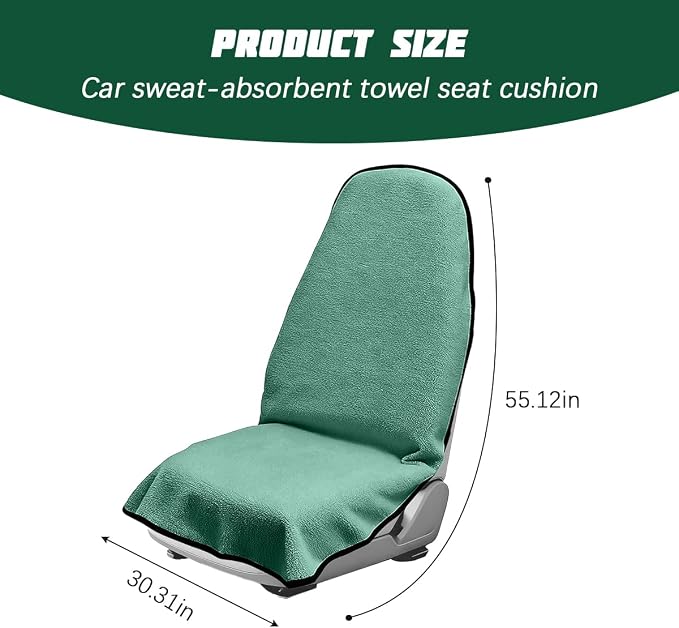 55.12 x 29.53 Inch Terry Cloth Car Seat Cover, Mint Green | absorbent surface, waterproof barrier, granular anti-slip backing, side-free profile, interior accessory - Image 2