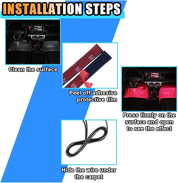 smilfuy Car LED Strip Light, USB Port Car Interior Decorative Lamp | 12V Under Dash Ambient Night Light, 24 LEDs RGB Neon Interior Atmosphere Lights, LED Ambient Lights for Car SUV, Red - Image 6