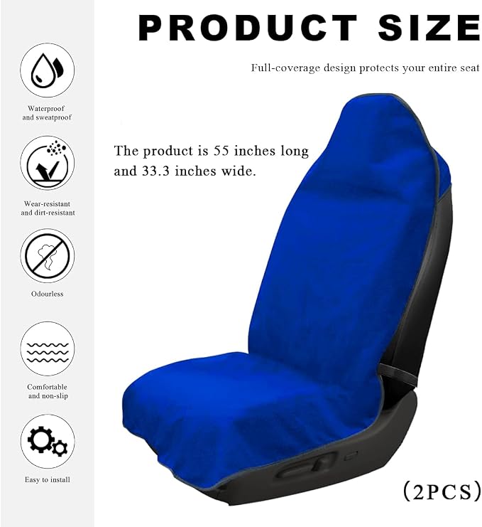 DXNQ 2PCS Car Towel Seat Cover, Waterproof Sweating Non-Slip Premium Soft Towel Carseat Protector, Universal Machine Washable Car Truck SUV Front Seat Cover for Gym Workout Beach Hiking (Blue) - Image 2