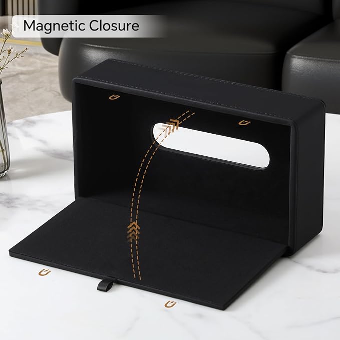 Rectangle Tissue Box Cover with Magnetic Closure, Inner Height 2.2" | 2 Different Sizes, PU Leather Tissue Box Cover, Decorative Rectangular Tissue Holder for Bathroom Nightstand Car Office - Image 4