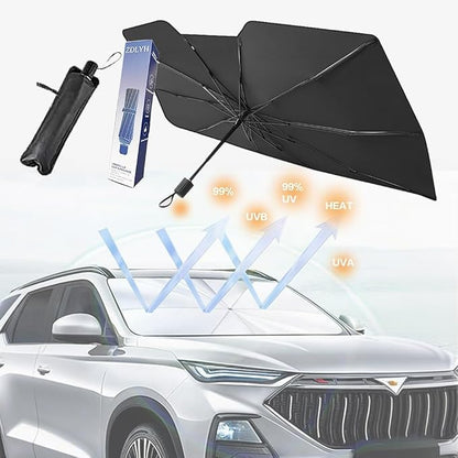 ZDLYH Car Windshield Sun Shade Umbrella, Protect Car from Sun Rays & Heat Damage, UV Ray Reflector, Protect Interior & Keep Cool,Convenient Storage,Durable,Fit for most Suv/Truck car (Large(59 * 33in) by Unknown