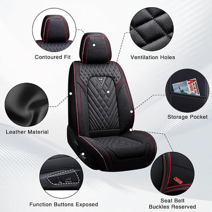 Fit for Toyota Tundra Seat Covers 2001-2026,Nappa Leather, 360° Full Protection, Thick Padding & Memory Foam, Waterproof & Stain-Resistant Car Seat Cover Full Set (5 Seat,Black&Red) - Image 6