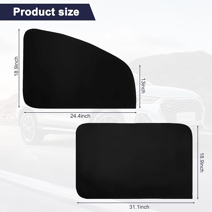 Ovege Magnetic Car Window Shades Suedette Back Seat Privacy Curtains Baby | UV Protection，2pcs sunshades ,100% blackout, steel frame compatible - Image 7