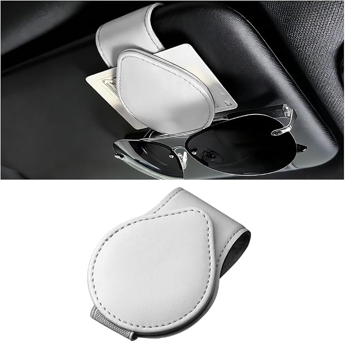 Sunglasses Holder for Car Visor, Magnetic Leather Sun Visor Eyeglasses Hanger & Ticket Card Clip, for Most Cars by Unknown