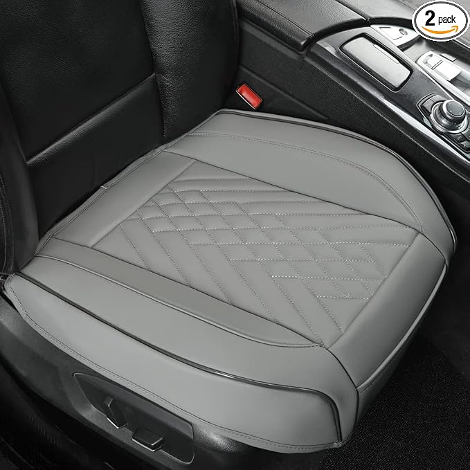 GIANT PANDA 2pcs Front Car Seat Covers Bottom Seat Covers, PU Leather Driver Car Seat Protectors Fits 95% of Vehicles, Wrapping Around The Bottom (Grey) by GIANTPANDA